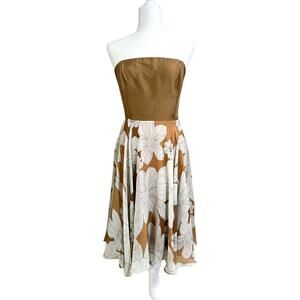 Spiegel Women's Strapless Brown White Floral Sequined 100% Silk Mini Dress 4